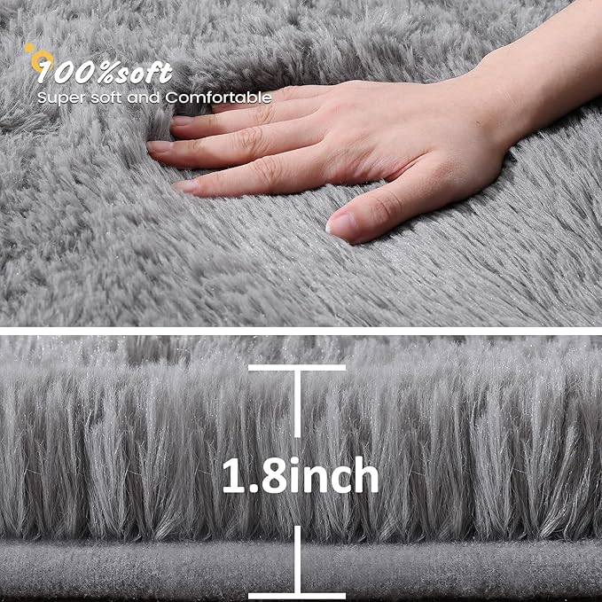 Soft Area Rugs for Bedroom Living Room Plush Fluffy Rug 9x11 Feet, Shag Furry Area Rug Carpet Non Shedding for Nursery Children Kids Girls Room Home Decorative, Gray