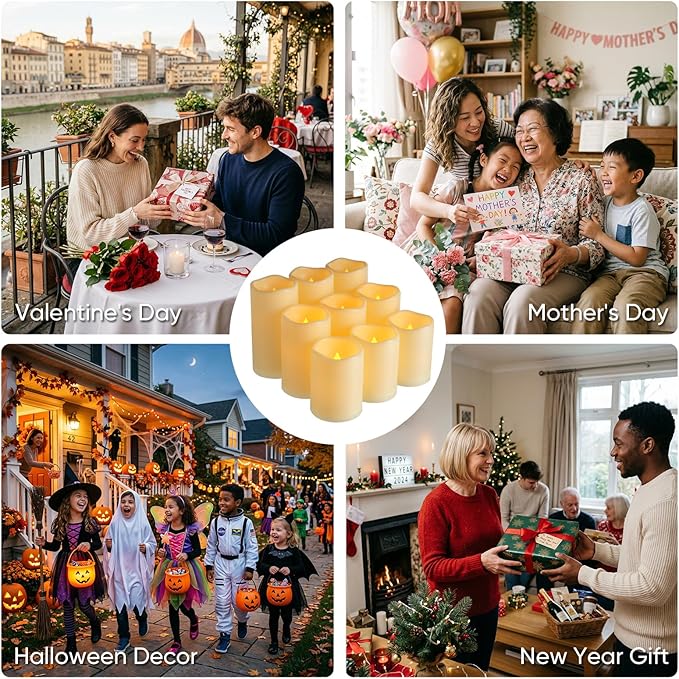5plots 3" X 4"5" 6" Outdoor Waterproof Candles, Battery Operated Led Ivory White Flameless Candles with 10-Key Remote & Timer for Indoor Home Lantern Holiday Decor, Set of 9