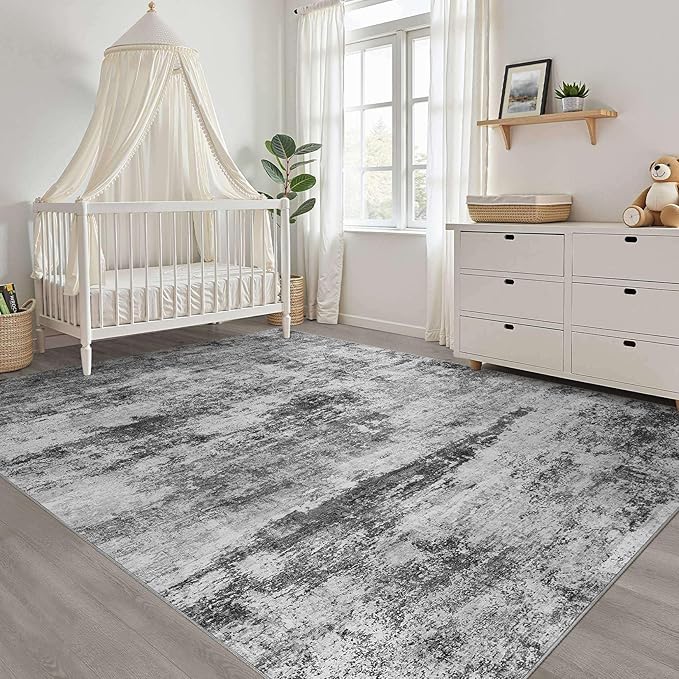 8x10 Area Rugs Living Room: Washable Large Abstract Neutral Modern Soft Rug Stain Resistant Indoor Floor Non-Slip Accent Carpet for Bedroom Nursery Playroom Dining Room Office Dorm Home House Decor