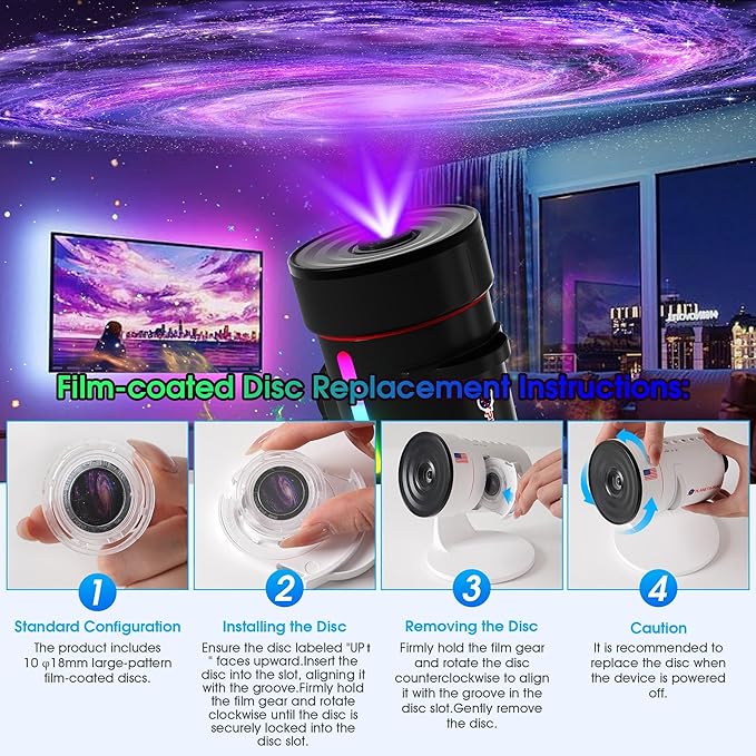 Galaxy Projector，Upgraded HD Star Projector Lens, 10 Realistic Nebula Scenarios Room Lights，Timer off Controls&8-Color Night Light，Super Wide Ceiling Coverage for Bedrooms Home Theaters Kids Rooms