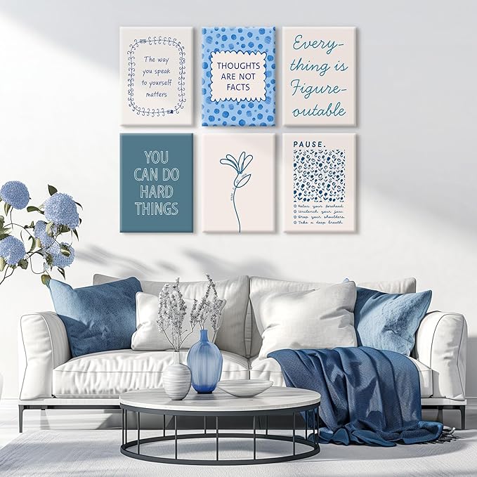 Mental Health Wall Decor Therapy Office Canvas Wall Art Posters Blue Boho Motivational Picture Psychology Artwork Inspirational Positive Quotes Prints for Counseling Office 8x10x6 Inch Ready to Hang