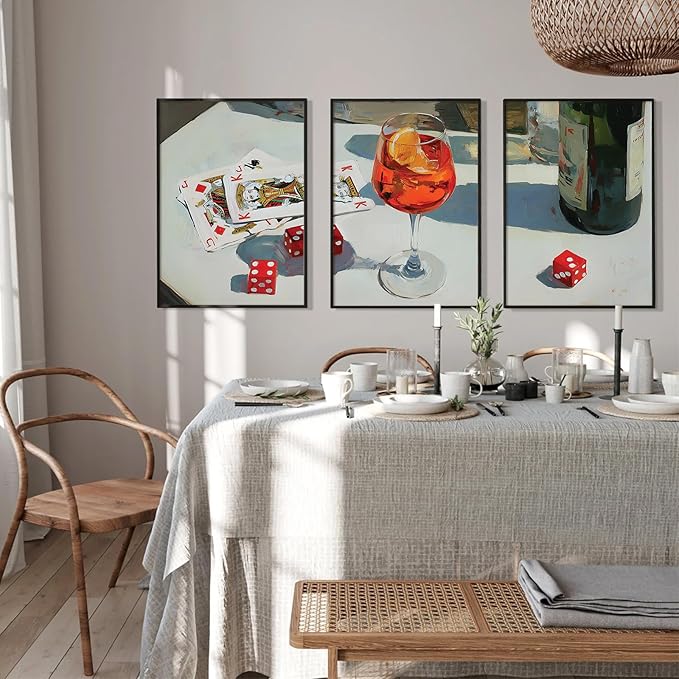 Trendy Bar Cart Wall Art Retro Dice Poker Canvas Wall Decor Preppy Aesthetic Poster Y2k Aperol Spritz Prints Playing Card Pictures for Living Room Apartment Dorm 12x16 Inch Unframed Set of 3