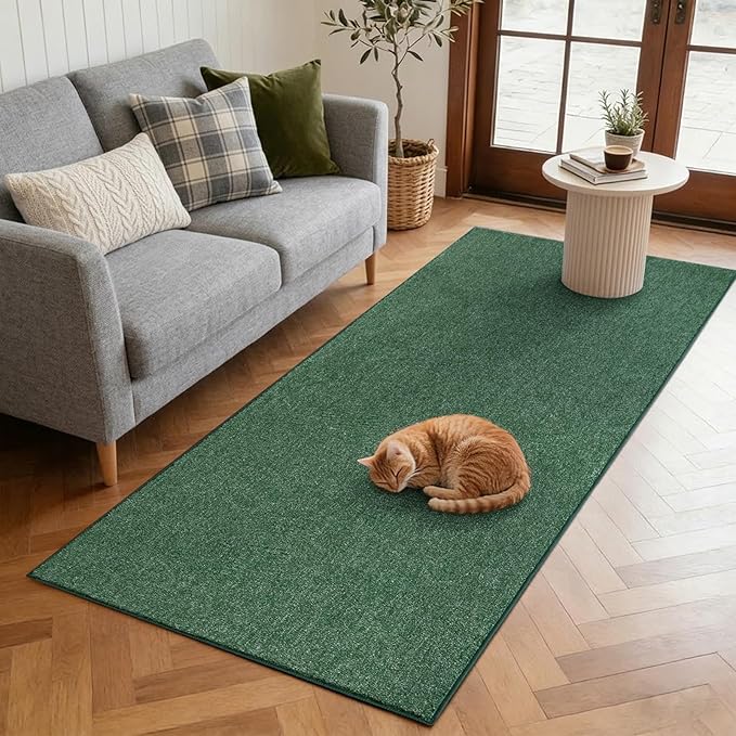 FinRèc 2x6 Washable Runner Rugs for Kitchen Hallway Bedroom, Low Pile Thin Rug Solid Color, Non-Slip Carpet Indoor for Home Decor (Green/White)