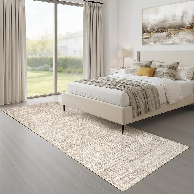 Runner Rug Non-Slip Kitchen Rug: 2x6 Washable Abstract Modern Soft Stain Resistant Indoor Floor Neutral Accent Throw Carpet for Hallway Bathroom Laundry Room Bedroom Entryway- Beige