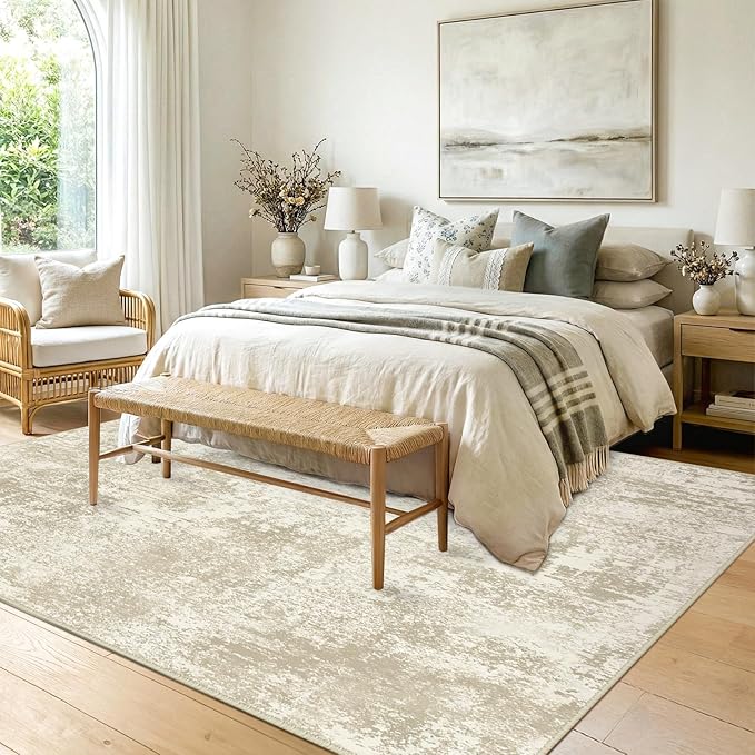 RELEANY Washable Area Rugs 5'x7' Non-Slip Modern Abstract Soft for Living Room Entryway Bedroom Nursery, Print Pattern, Beige Cream Brown