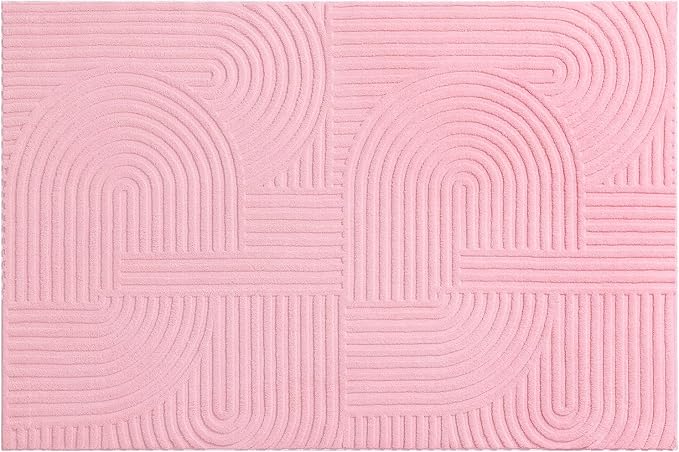 Pauwer Pink Area Rug for Girls Bedroom 4x6 Soft Fluffy Non Slip Machine Washable Rugs Arch Modern Indoor Mat Fuzzy Floor Carpet for Kids Nursery Living Room Dorm Playroom Dining Baby Home Decor
