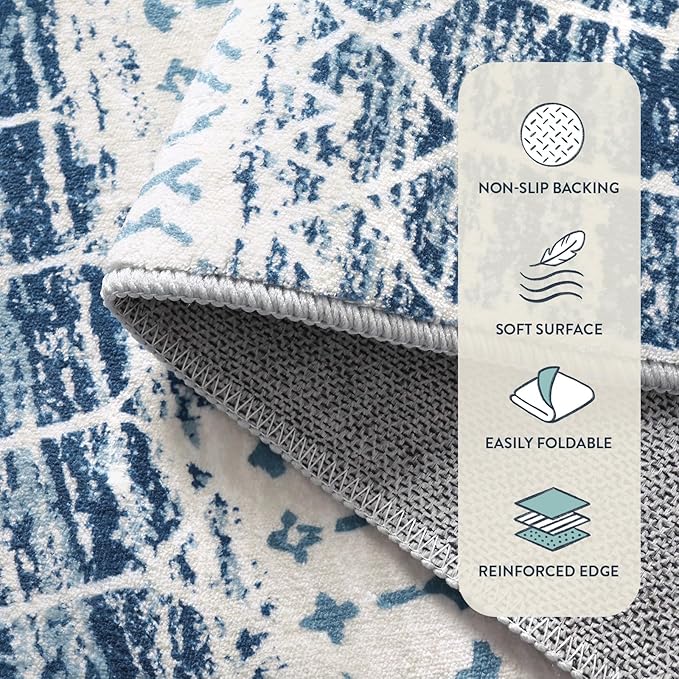 Lahome Runner Rug 2x8 Hallway Rug Runner Washable Non-Slip Kitchen Carpet Untra- Thin Throw Blue Mat, Moroccan Geometric Print Indoor Floor Mat for Entryway Laundry Bedroom Hana