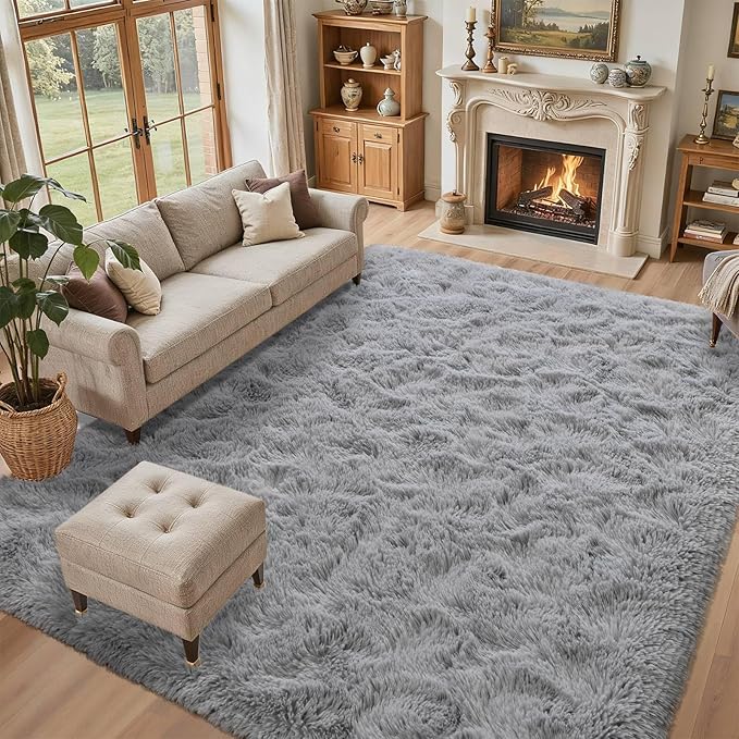 6x9 ft Light Grey Rug for Living Room Fluffy Bedroom Rug Non-Slip Area Rugs Shag Carpet for Nursery Kids Play Room Dorm Office Indoor Modern Plush Carpets Boys