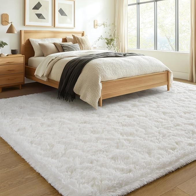 BENRON Soft Fluffy Rugs for Living Room 8 x 10 Cream White, Extra Large Area Rug for Bedroom Dining Table Office Kids Nursery Room, Machine Washable