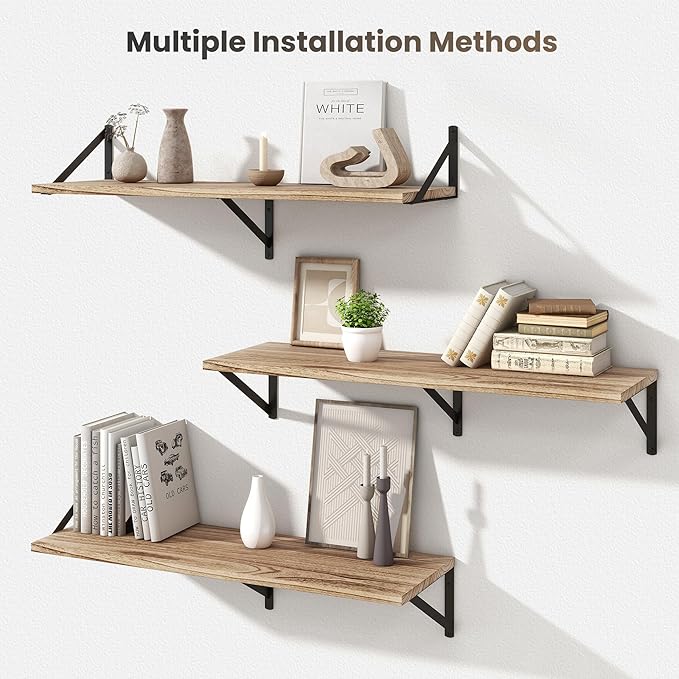 Marsmiles Deep Floating Shelves for Wall - 36 Inch Wide x 12 Inch Deep Wall Shelves Set of 2 - Rustic Wood Floating Shelves for Living Room Bedroom Bathroom