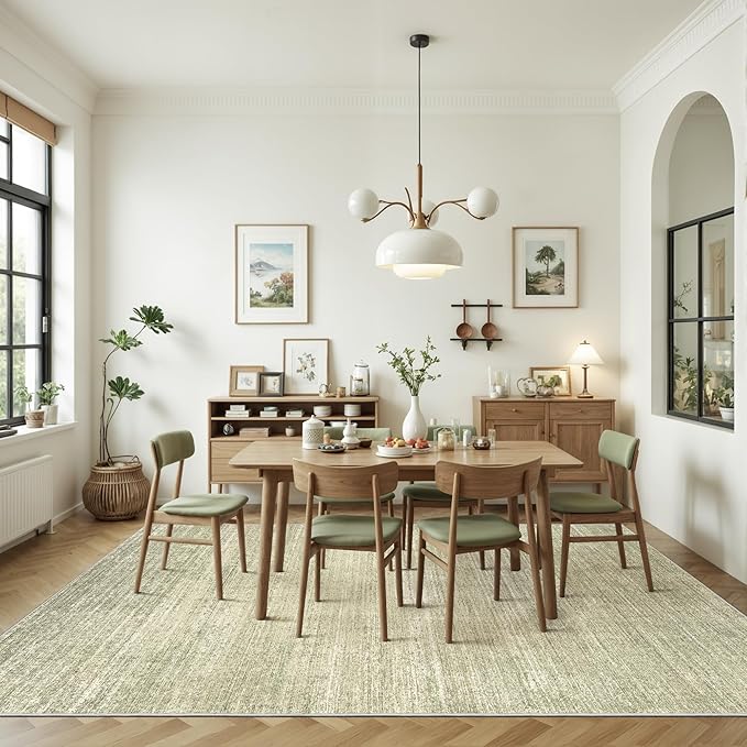 Valenrug Washable Rug 8x10 - Stain Resistant 8x10 Area Rugs for Living Room, Non Slip Backing Printed Rugs for Bedroom, Folable Machine Washable Area Rug (8'x10', Green)