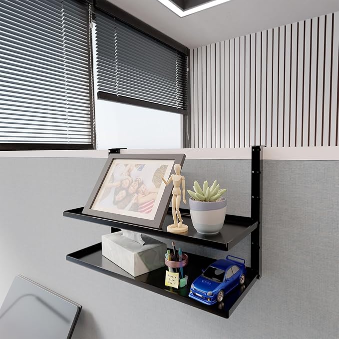 Office Cubicle Shelf - 14.2'' x 5.9'' Dual-Tier Storage Organizer Floating Corner Rack Hanging Shelf Height Adjustable Home Office Essentials for Planter Statue Decor Photo Frame