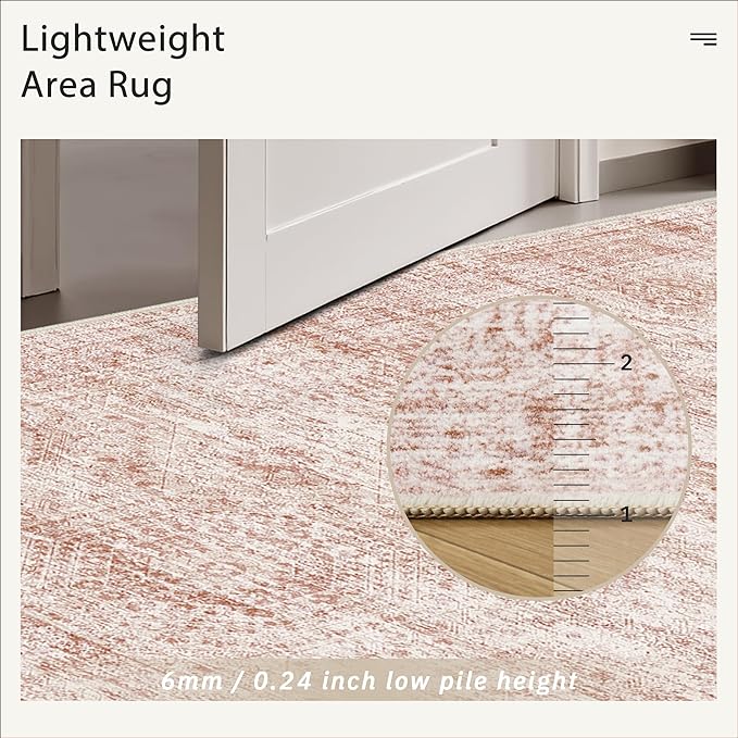 Soalmost 5x7 Area Rugs Pink Low Pile Indoor Washable Trendy Faded Style Rugs for Bedroom Living Room Dining Room Foldable Non-Slip Thin Print Mat
