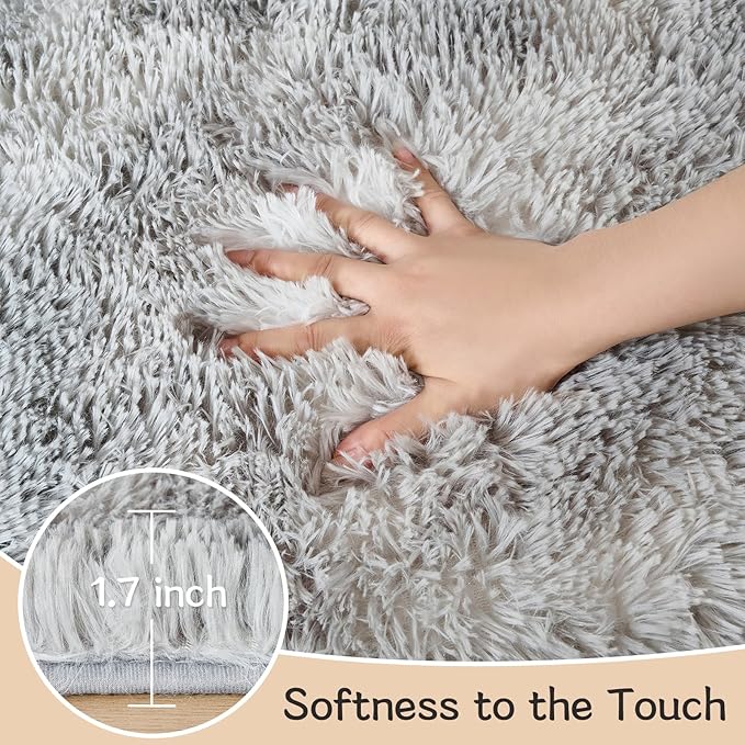 Fluffy Area Rugs for Bedroom - Soft Plush Shag Rug for Living Room Nursery Kids Room - Non Slip Fuzzy Shaggy Floor Carpets for Girls Boys Play Room Dorm Decor (Tie-Dyed Light Grey, 6' x 9')