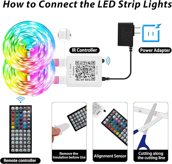 GANZQH 300FT Led Lights for Bedroom, Color Changing RGB Led Strip Lights Indoor, Music Sync Led Light Strip with Remote and App Control, DIY Led lights for Room Home Decor Ambient Lighting (3*100FT)