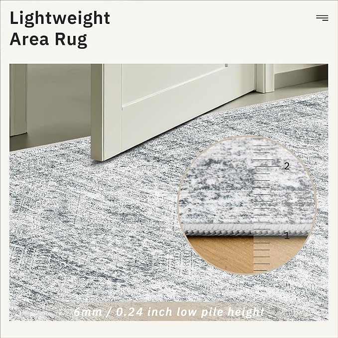 Soalmost 5x7 Area Rugs Gray Low Pile Indoor Washable Trendy Faded Style Rugs for Bedroom Living Room Dining Room Foldable Non-Slip Thin Grey Print Mat