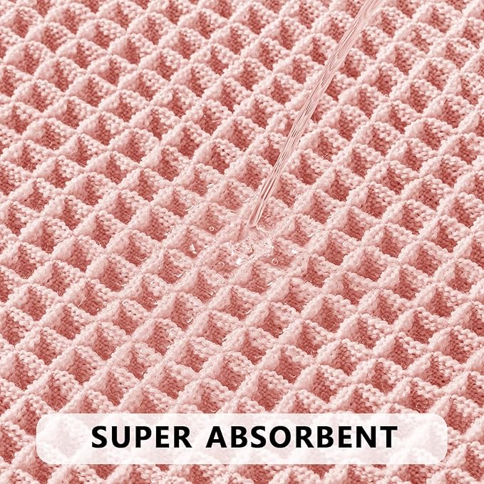 MIULEE Set of 2 Waffle Bathroom Rugs, Boho Bath Rugs Non Slip Washable, Super Absorbent Bath Mats, Ultra Soft Rubber Backed Shower Mats for Bathroom Floor, Tub and Shower, Pink, 17x24 Inch