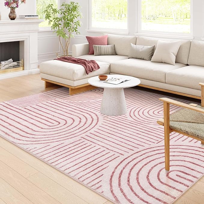 Lahome Abstract 6x9 Area Rugs, Soft Pink Rugs for Bedroom Girls, Ultra-Thin Non Slip Washable Throw Large Carpet for Living Room Dining Room Office Darrell (6'x9',Pink)