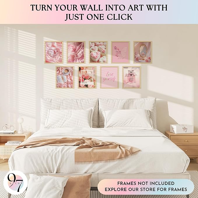97 Decor Pink Coquette Room Decor Aesthetic - Vintage Wall Decor, Cute Posters for Girls Dorm Decorations, Girly Wall Art Prints Pink Pictures for Bedroom (8x10 Unframed)