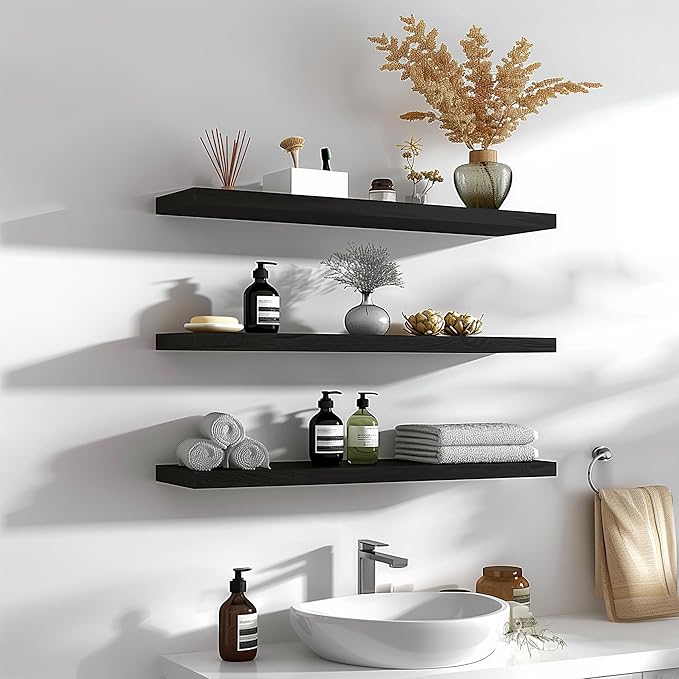 GXYAWPJ 36 Inch Floating Shelves for Wall Rustic Black Wood Wall Shelves for Bedroom Set of 4