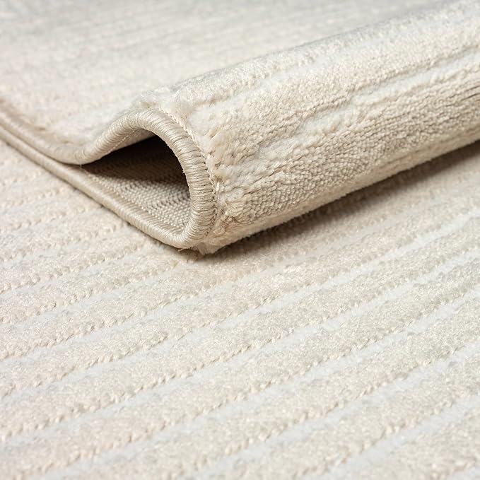 Abani Neutral Beige Area Rug 6' Round for Living Room, Bedroom - Zen Reiki Circles Pattern - Durable & Easy to Clean