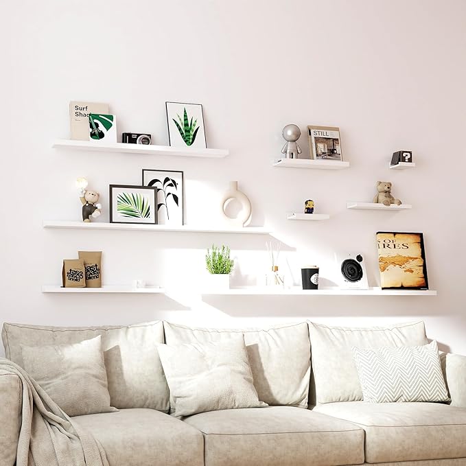 White Floating Shelves for Wall Decor, Long Wall Mounted Storage Shelf for Bedroom, Living Room, Bathroom, Kitchen, Nursery, Display Picture Ledge Shelf with Lip Set of 2-48 Inches, White