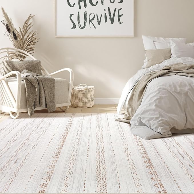 Nakagishi 8x10 Area Rugs Living Room: Thickened Washable Boho Large Neutral Soft Farmhouse Rug Stain Resistant Modern Moroccan Non-Slip Indoor Floor Carpet for Bedroom Nursery Kids Playroom Office