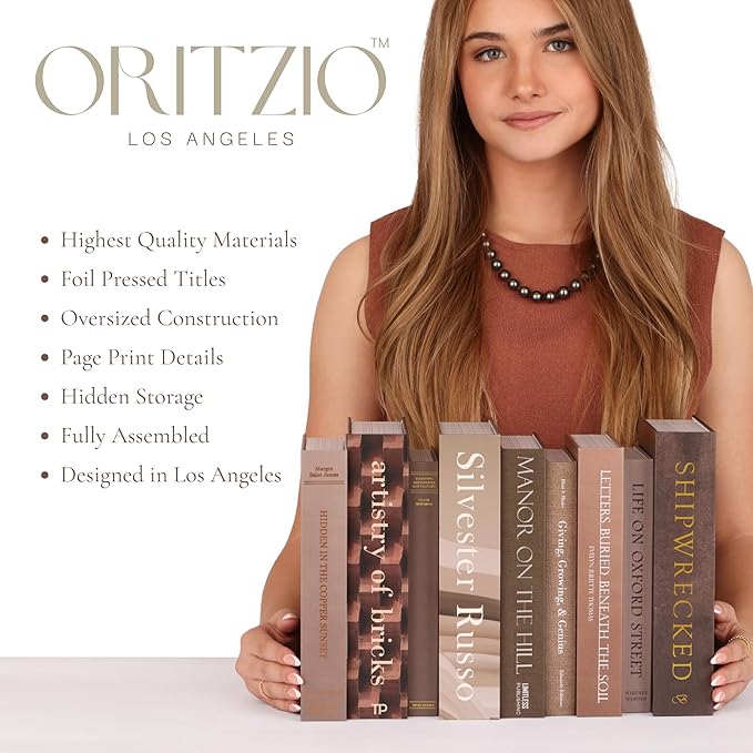 ORITZIO Oversized Set of 9 Faux Books with Hidden Storage (Black), Fashion Books, Coffee Table Accessory, Bookshelf Decor, Home Staging