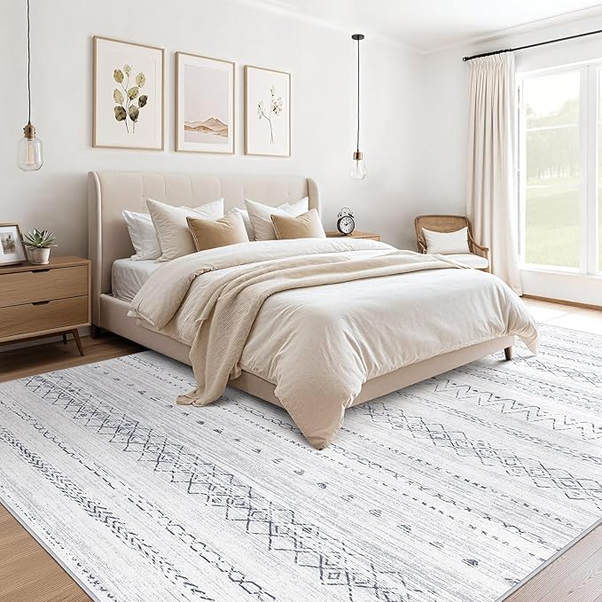 cotiled 6x9 Area Rug Living Room: Washable Boho Rugs with Non Slip Backing Large Soft Indoor Stain Resistant Carpet for Bedroom Farmhouse Dining Room Lightweight Home Decor Grey
