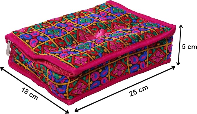 Kuber Industries Embroidery Design Jewellery Organiser For Women With Jewellery Pouches, Bangle Organizer Rod Travel Makeup Storage Organizer-Pack of 2 (Pink)