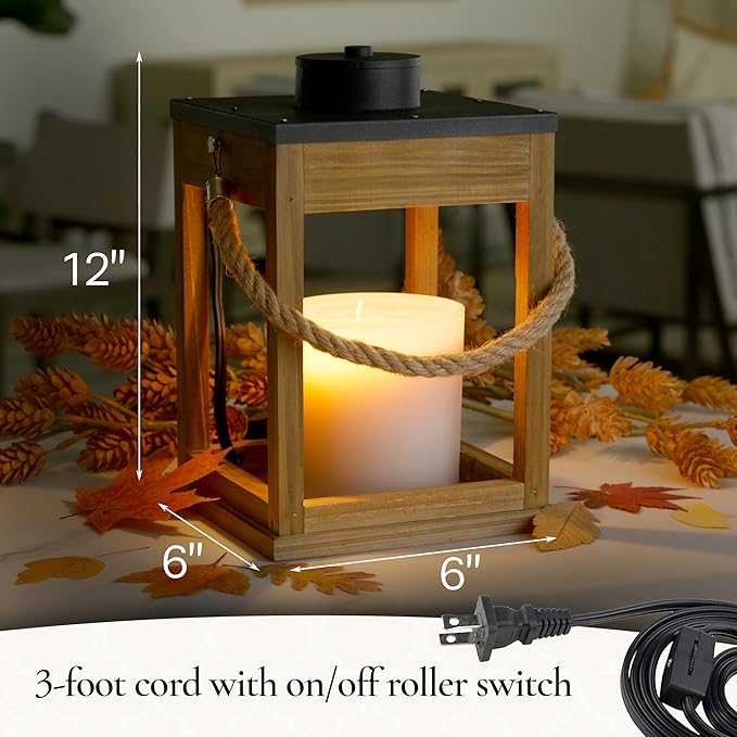 Candle Warmers Etc. Wood & Rope Lantern – for Top-Down Warming & Flame-Free Fragrance