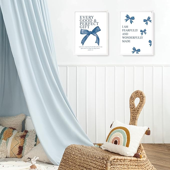 LARTSFRO Coquette Navy Blue Bow Wall Art Decor Posters, Navy Blue Bow Room Bedroom Bathroom Dorm Wall Art Decor Aesthetic for Teen Girls Gifts, Inspirational Bible Verses Bow Wall Decor, 12x16 Inch Set of 4 Pcs Bow Pictures (UNFRAMED)