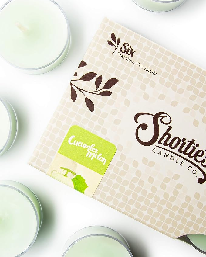 Shortie's Candle Company Cucumber Melon Premium Tealight Candles - 6 Green Highly Scented Tea Lights - Beautiful Candlelight - Made in the USA - Fresh & Clean Collection