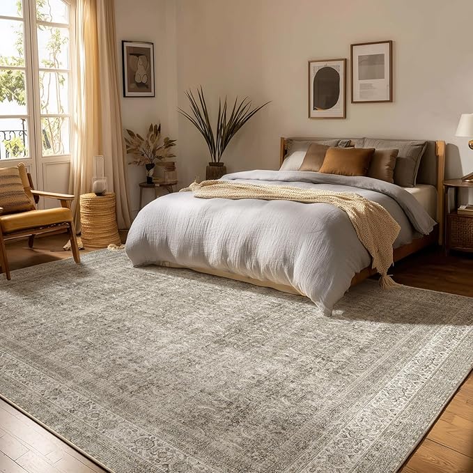palohom 10x14 Area Rug Washable Rugs: Living Room Rug Stain Resistant Non Slip Low Pile Faux Wool Soft Large Area Rugs for Bedroom Farmhouse Dining Room Under Table Nursery Home Office Indoor
