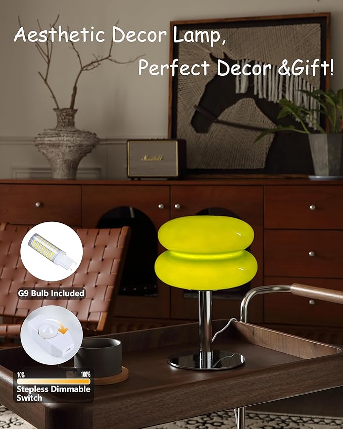 Glivpny Mushroom Lamp Table Lamp for Night Stands,Mid Century Modern Desk Lamps for Bedroom, Vintage Dimmable Bedside Small Lamps, Cute Cool Home Room Aesthetic Decor for Living Room (Green)