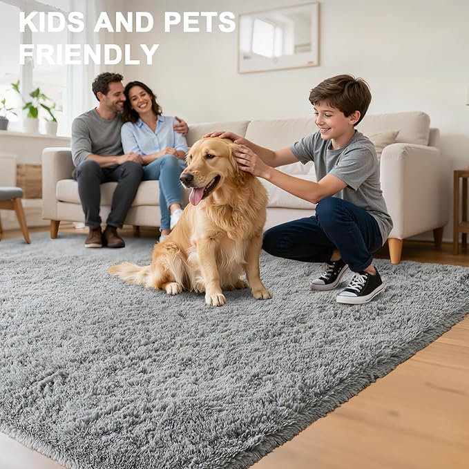 Fluffy Area Rugs for Bedroom - Soft Plush Shag Rug for Living Room Nursery Kids Room - Non Slip Fuzzy Shaggy Floor Carpets for Girls Boys Play Room Dorm Decor (Grey, 8' x 10')