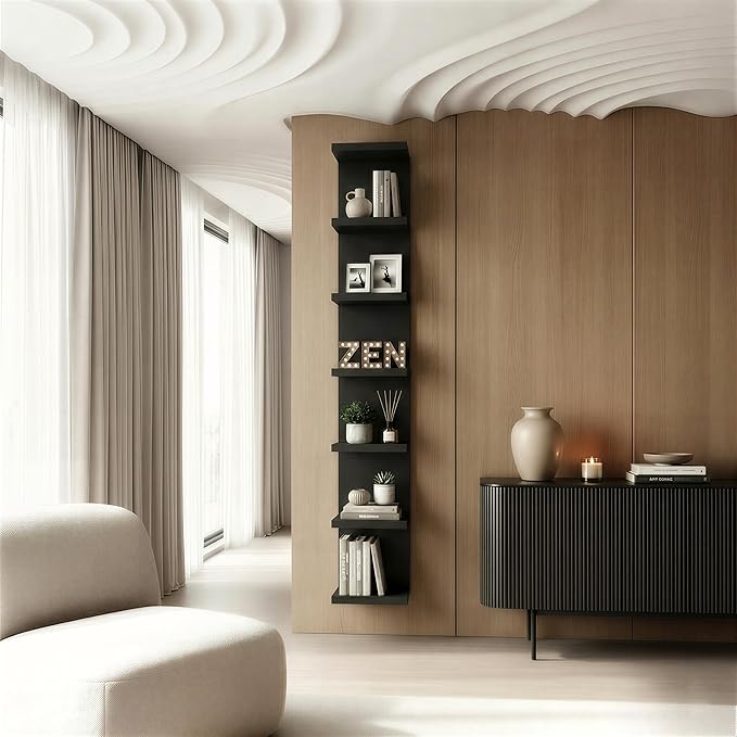 7 Tier Wall Shelf Unit & Lack Shelf, Versatile Floating Shelves for Wall, Bedroom Book Shelf, Vanity Display Shelves, Tall Decorative Shelving Unit, Long Shelves for Storage Black