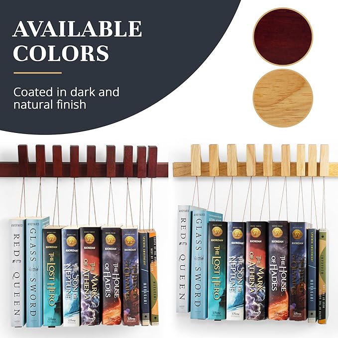 Ash Harbor Wall Book Organizers Hanging Pins - Extra Pins for Floating Shelves Wall Mounted, Extra Hardwood Hanging Pins for Floating Bookshelves, Ideal for Book Lovers, (Dark Finish)