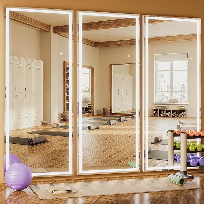 79" x 36" Full Length Mirror with Lights, LED Lighted Floor Standing Body Mirror, Dimmable & 3 Color Lighting for Bedroom, Cloakroom, Dressing Room, Tempered Glass, White Frame