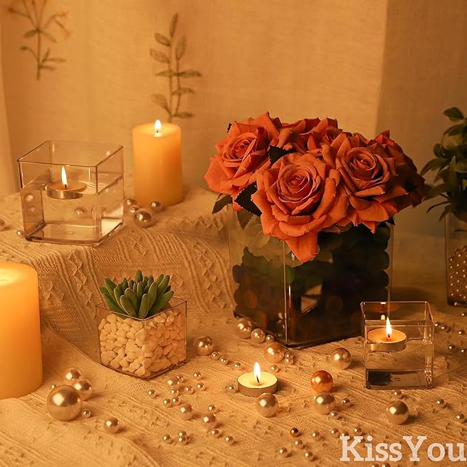 KissYou Acrylic Box 4 Packs Clear Box with Lid Plastic Square Cube Acrylic Storage Contanier for Display Wedding Graduation Party Decoration Box
