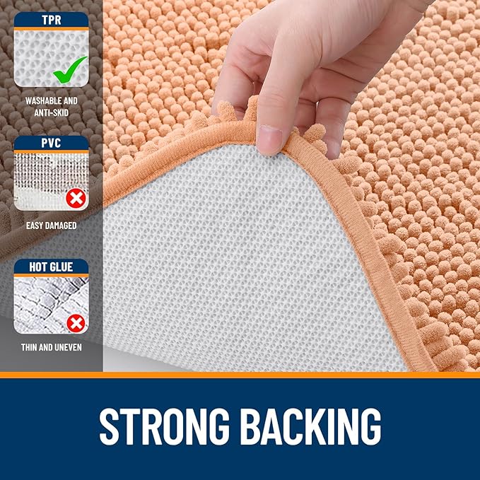 OLANLY Bathroom Runner Rugs 44x24, Extra Soft Absorbent Chenille Bath Rugs, Rubber Backing Quick Dry, Machine Washable Long Bath Mats for Bathroom Floor, Tub and Shower, Home Decor Accessories, Peach