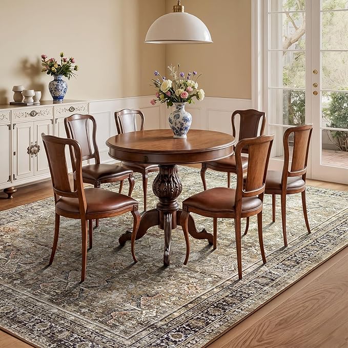 Lofus 6x9 Area Rug for Living Room,Brown Washable Area Rugs with Non-Slip Backing,Soft Boho Carpets for Bedroom Dining Room Home Office Indoor Nursery