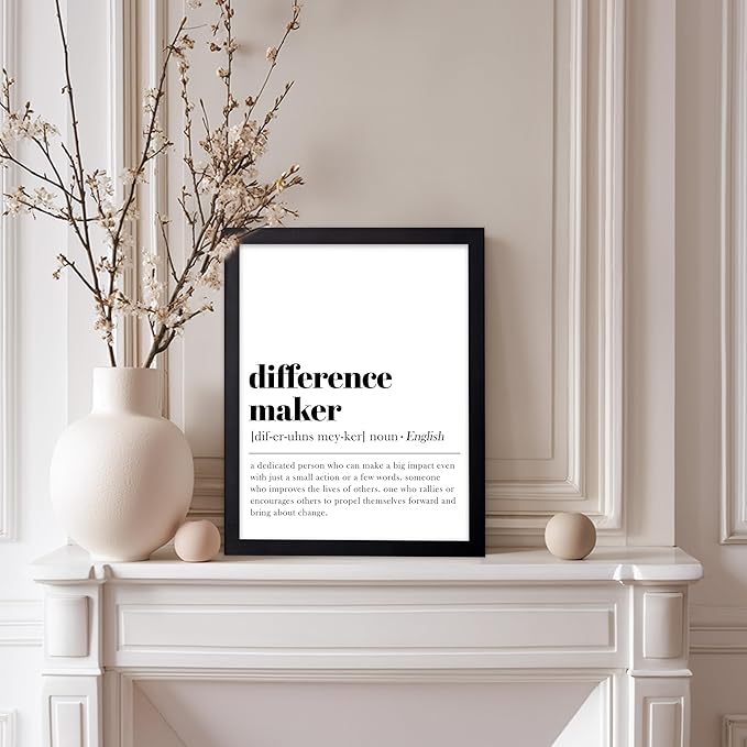 Poster Master Typography Poster - Dictionary Print - Definition of Difference Maker, Book Page - Gift for Teacher, Mentor, Friend - Wall Decor for Home, Classroom, Office, 11x14 Black Framed