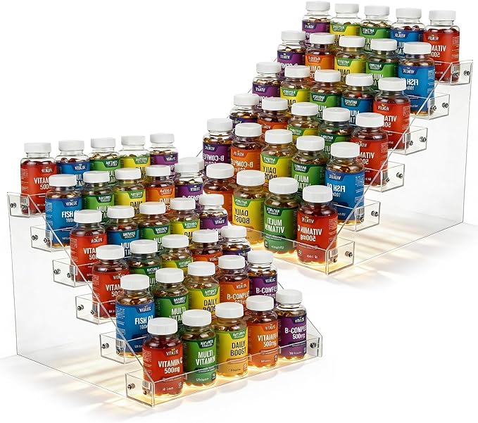 2-Pack 6-Tier Acrylic Display Shelf, Clear Nail Polish Paint Organizer - Wide Slot Multi-Layer Riser for Perfume, Makeup, Figures, Spices, Cards & Stickers
