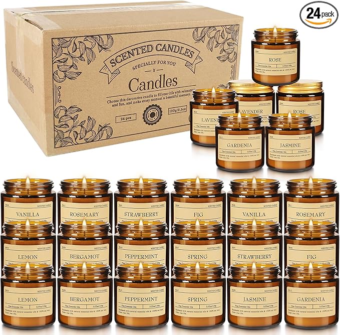 24-Pack 3.05oz Scented Candle Gift Sets - 12 scents Jars Natural Soy Wax for Women, Home Decoration and Elegant Occasions