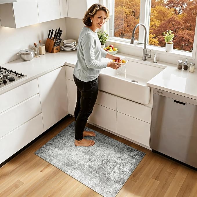 RELEANY Washable Area Rugs 2'x3' Non-Slip Modern Abstract Soft for Living Room Entryway Bedroom Nursery, Print Pattern, Gray White Grey