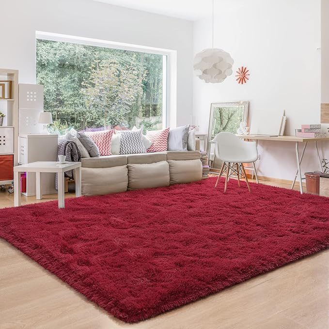 BENRON Fluffy Rugs for Living Room 5x8 Wine Red, Washable Large Area Rugs for Bedroom Dining Table Office Kids Nursery Room, Washable Indoor Floor Carpets