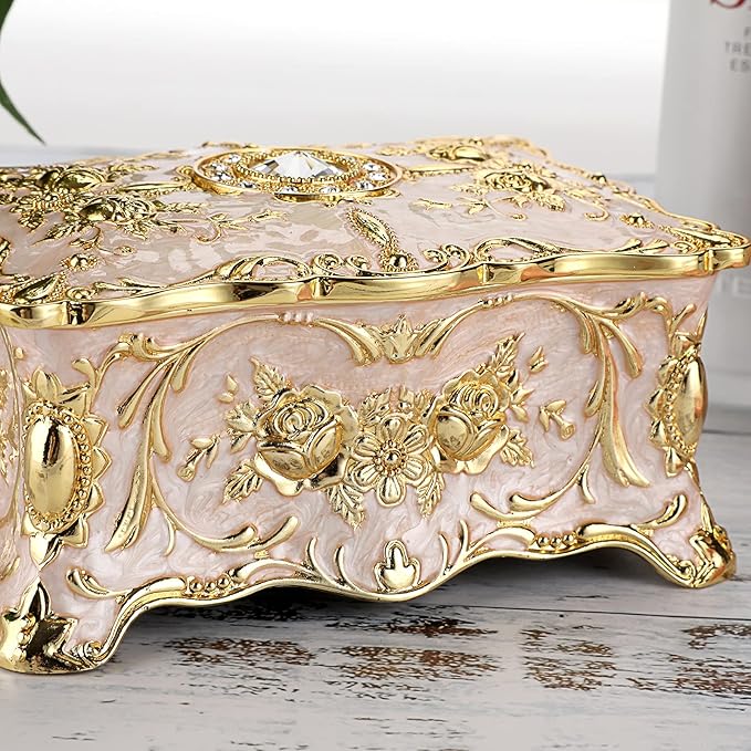 Hipiw Vintage Jewelry Organizer Box - Metal Trinket Storage Box Ornate Treasure Chest Box Jewelry Decorative box Keepsake Gift Box Case for Women,4.9"x3.4"x2.7"