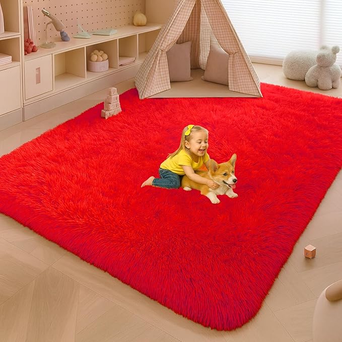 6x9 Rugs for Living Room, Rugs for Bedroom, Plush Fluffy Carpet, Non-Slip Upgrade Red Rug, Suitable for Kids Dorm Home Decor Aesthetics.