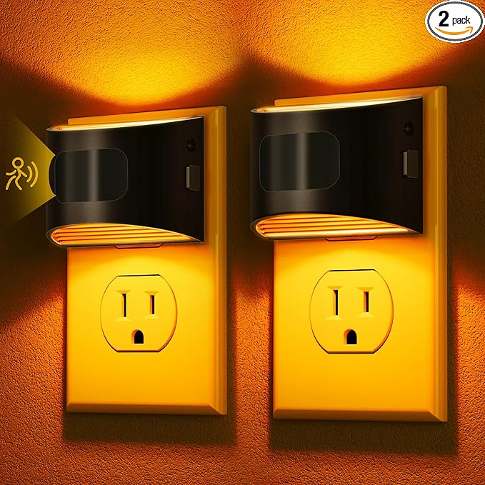 DORESshop LED Night Light[2 Pack], Night Lights Plug into Wall, 3 Mode Plug in Night Light with Motion Sensor, Dusk to Dawn Sensor, Nightlights for Adults, Bedroom, Bathroom, Hallway, Amber